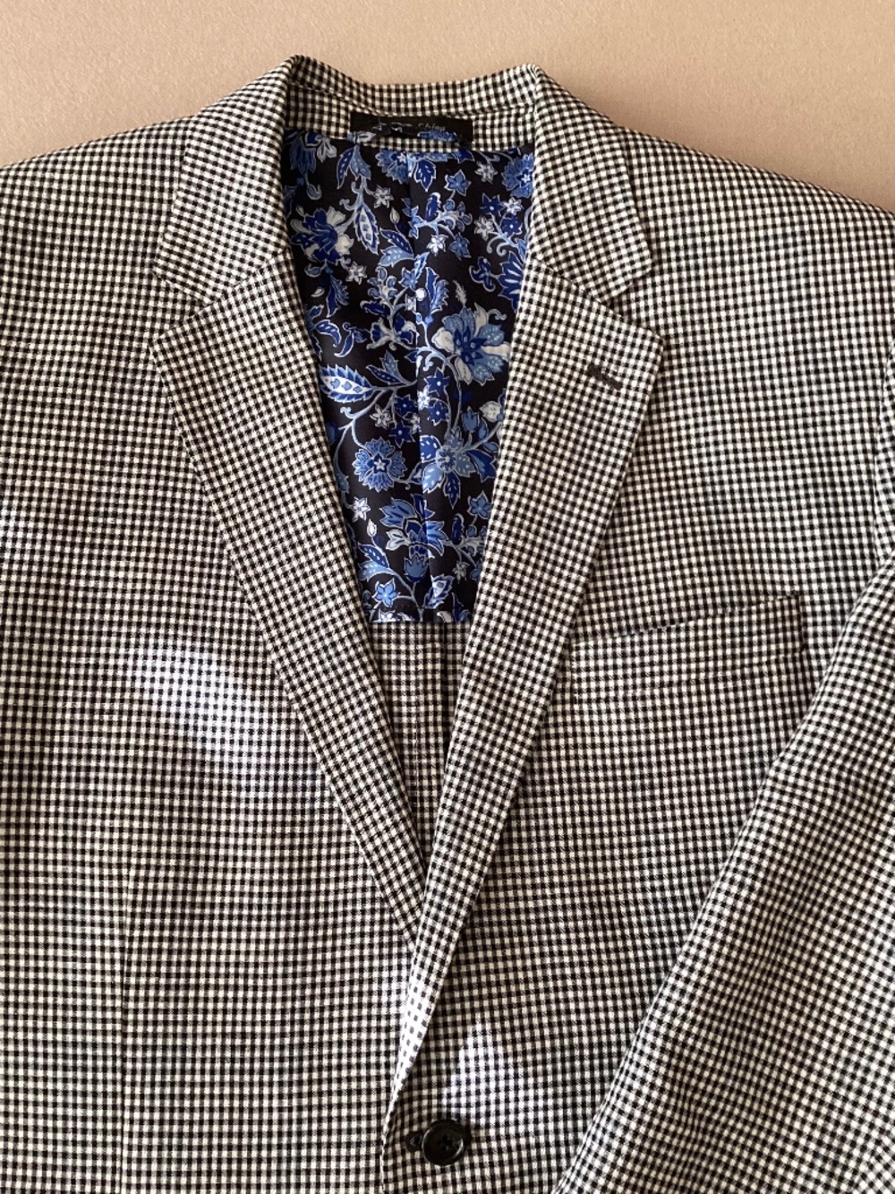 MENS MICHAEL KORS NAVY BLUE WHITE CHECKED BLAZER JACKET SIZE 44R